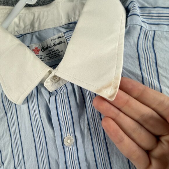 Turnbull & Asser Button Up Shirt Men Cotton Striped Blue 17.5 Contrast Collar ** - Picture 4 of 16